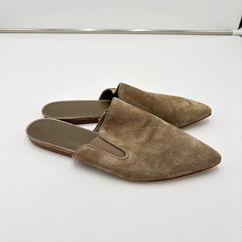 Jenni Kayne Made In Italy Taupe Suede Pointed Toe Mules Flats Womens Size 38 7.5